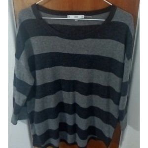 Sioni Milano Black Gray Striped Sweater Cashmere Wool Blend M 1/4 Side Zip